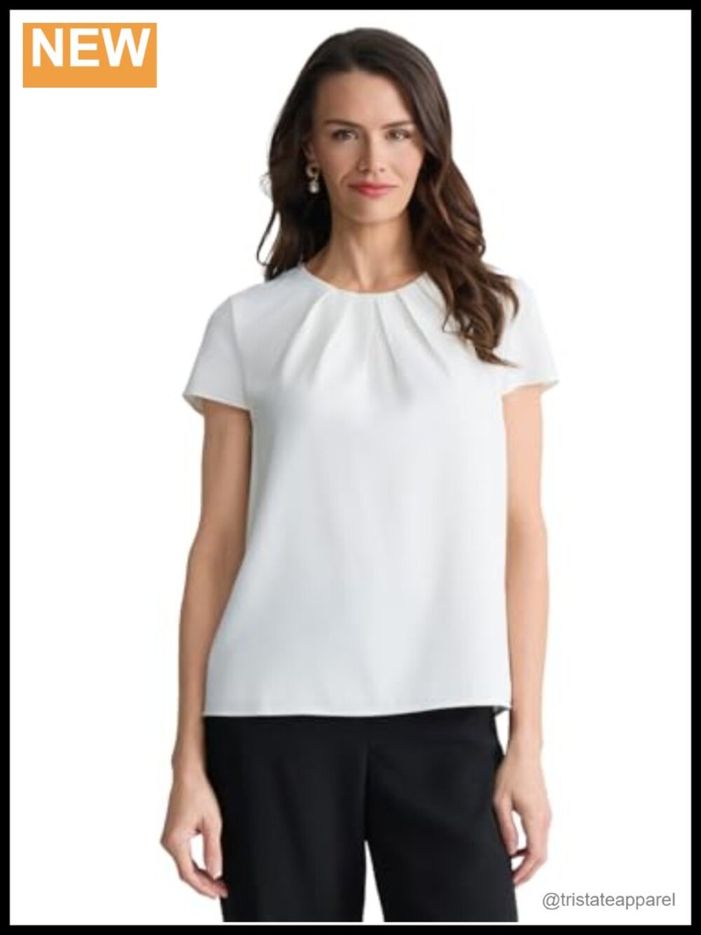Kasper Cap Sleeve Pleat Neck Georgette Blouse - 100% Polyester,